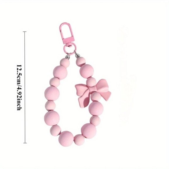Pink Acrylic Beaded Phone Charm & Bag Charm Wristlet Cute Aesthetic Bracelet - Picture 4 of 4